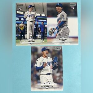 3-Topps Stadium Club,LA Dodger cards Yamamoto,  H. Kim RC & Roki Sasaski RC